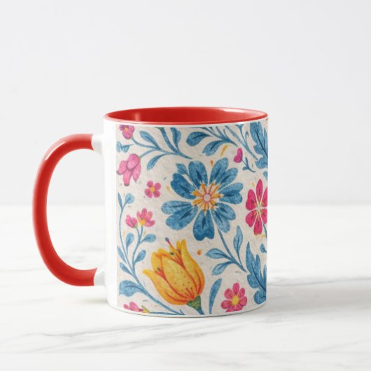 Mug Colorful Folk Floral Pattern with Butterfly (Gauche)