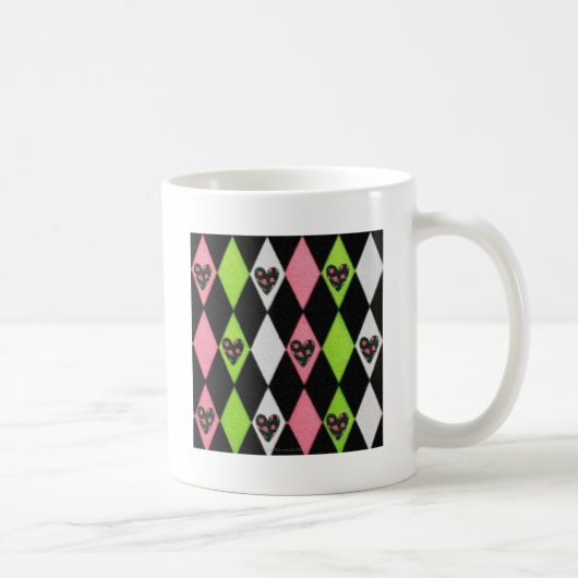 Mug Colorful harlequin Print with Rose Hearts (Droite)