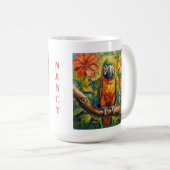Mug Colorful Parrot and Tropical Flower Personalized (Devant droit)
