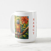 Mug Colorful Parrot and Tropical Flower Personalized (Devant gauche)