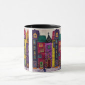 Mug Colorful Patchwork Houses Textile Art (Centre)