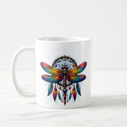Mug Colorful Psychedelic Dragonfly Dreamcatcher Boho (Gauche)