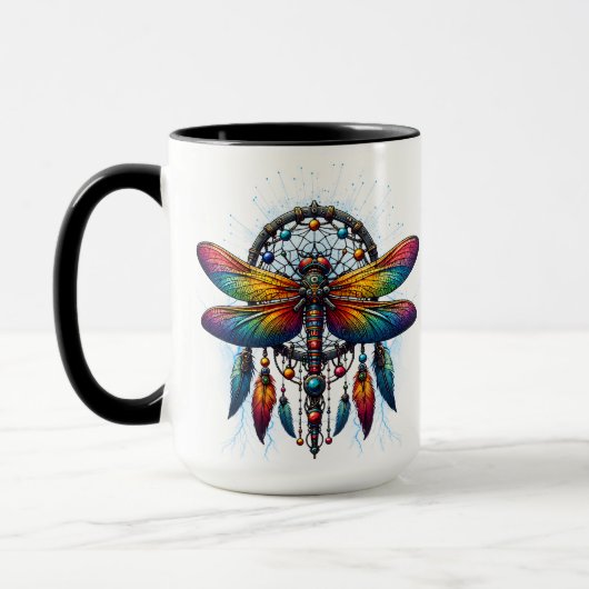 Mug Colorful Psychedelic Dragonfly Dreamcatcher Boho (Gauche)