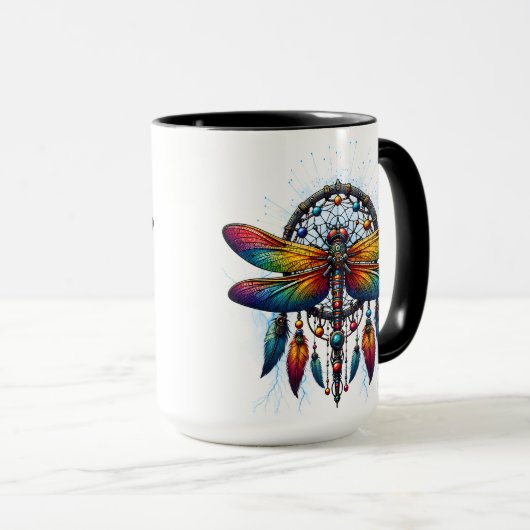 Mug Colorful Psychedelic Dragonfly Dreamcatcher Boho (Devant droit)