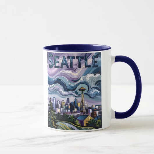 Mug Colorful Seattle Skyline Van Gogh Cityscape Travel (Droite)