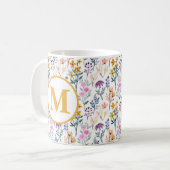 Mug Colorful Spring Flower Watercolor Pattern Monogram (Devant gauche)