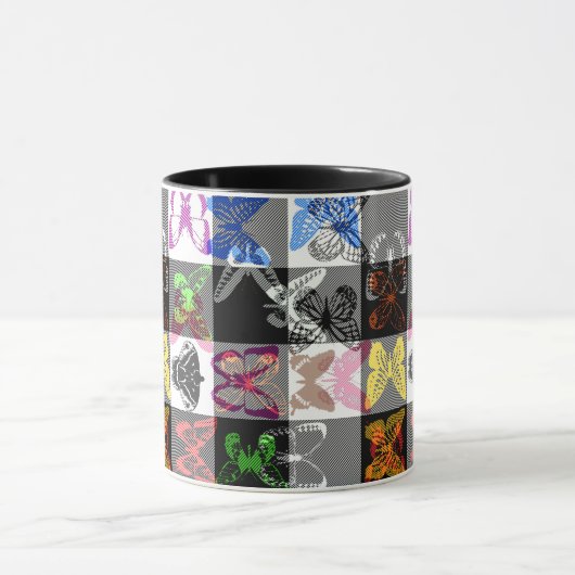 Mug Colourful Butterfly Plaid Tartan Check Design (Centre)