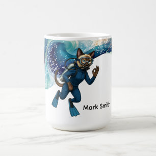 Mug Combinaison de plongée bleue Scuba Cat avec votre