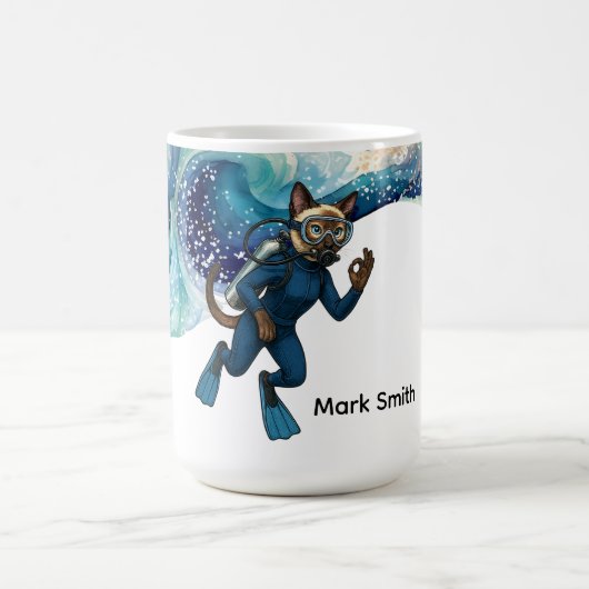 Mug Combinaison de plongée bleue Scuba Cat avec votre (Centre)
