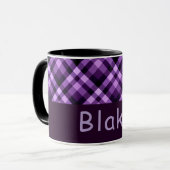 Mug Combo carreaux Violet Pourpre 11 once avec mon (Devant gauche)