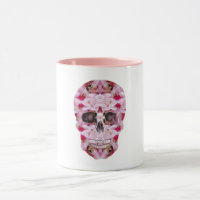 Mug Combo du crâne, Art crâne floral rose