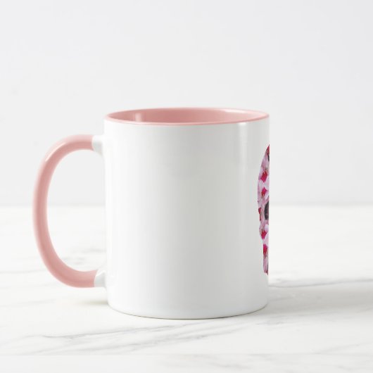 Mug Combo du crâne, Art crâne floral rose (Gauche)