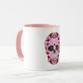 Mug Combo du crâne, Art crâne floral rose (Devant gauche)