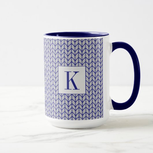 Mug Combo Navy en Tricot GRIS BLEU + Initiale (Droite)