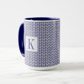 Mug Combo Navy en Tricot GRIS BLEU + Initiale (Devant gauche)