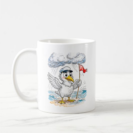 Mug Comic Bird Beach Wind Check Postcard (Gauche)
