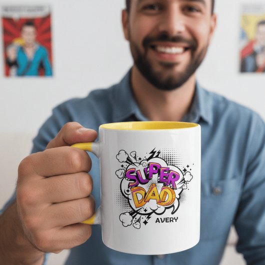 Mug Comic Book Style Super Dad Personalized Name
