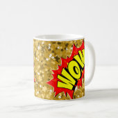 Mug Comic Pop Art Jaune Rouge WOW Nouveauté Drôle Café (Devant droit)