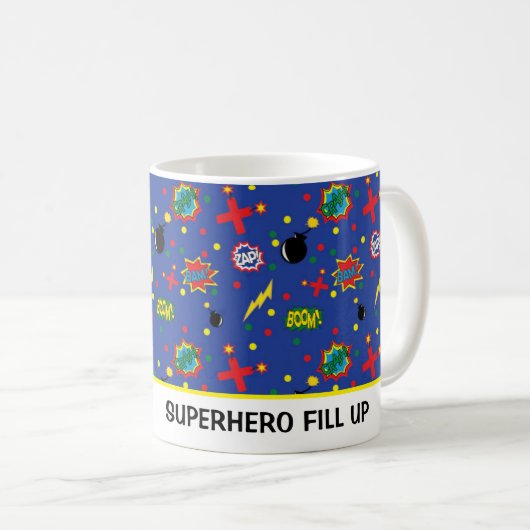 Mug Comics Funky SUPERHERO REMPLIR Boom Zap Pow Blue (Devant droit)