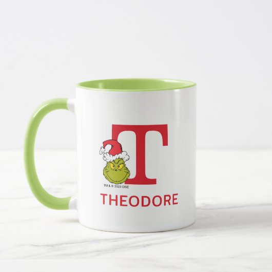 Mug Comment le Grinch a volé Noël | Nom & Monogramme T (Gauche)