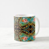 Mug Composition carré avec fleurs rose et orange 1 (Devant droit)