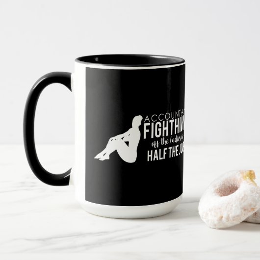 Mug Comptable blanc noir combattant les dames (Avec donut)