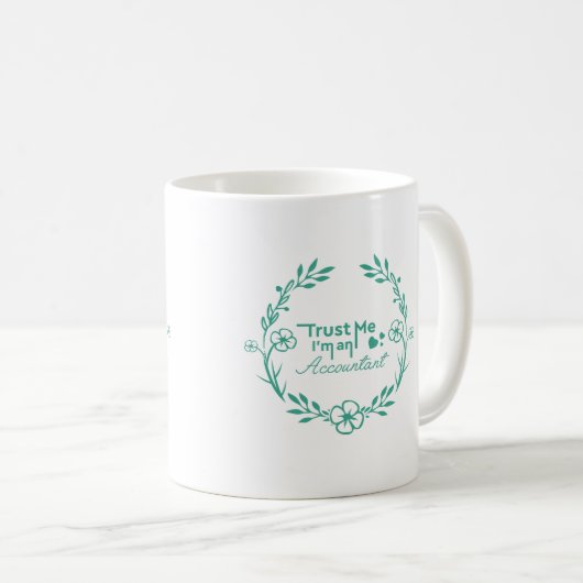 Mug Comptable floral de cadre de turquoise blanche (Devant droit)