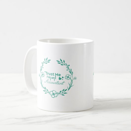 Mug Comptable floral de cadre de turquoise blanche (Devant gauche)