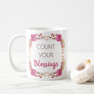 Mug Comptez vos bénédictions Automne Floral Thanksgivi