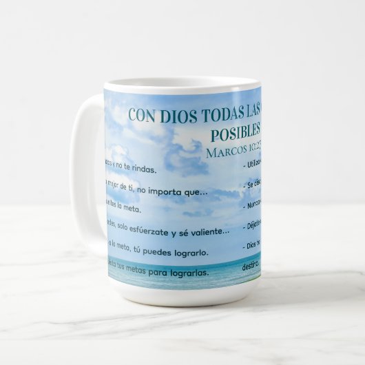 Mug Con Dios Todo Ciel Bleu Posible Conquista Metas (Devant gauche)