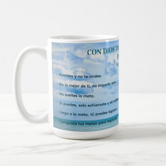 Mug Con Dios Todo Ciel Bleu Posible Conquista Metas (Gauche)