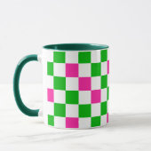 Mug Conception à carreaux rose blanc vert  (Gauche)