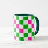 Mug Conception à carreaux rose blanc vert  (Devant droit)