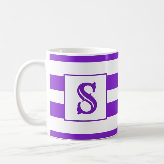 Mug Conception à rayures mignonnes violet unique initi (Gauche)