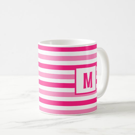 Mug Conception à rayures rose et blanc unique initiale (Devant droit)