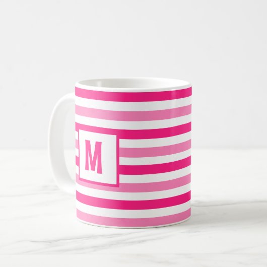 Mug Conception à rayures rose et blanc unique initiale (Devant gauche)