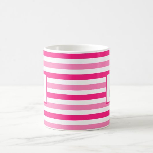 Mug Conception à rayures rose et blanc unique initiale (Centre)