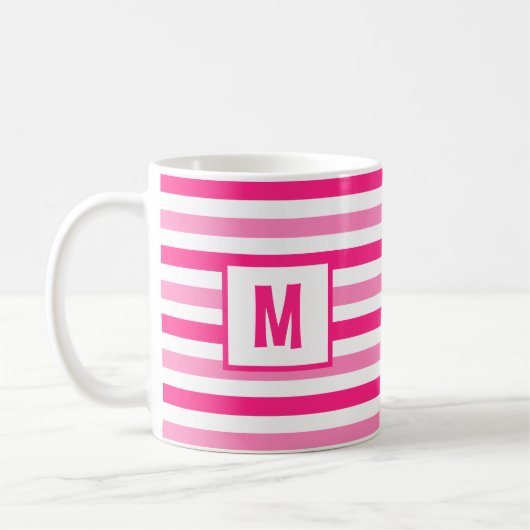 Mug Conception à rayures rose et blanc unique initiale (Gauche)