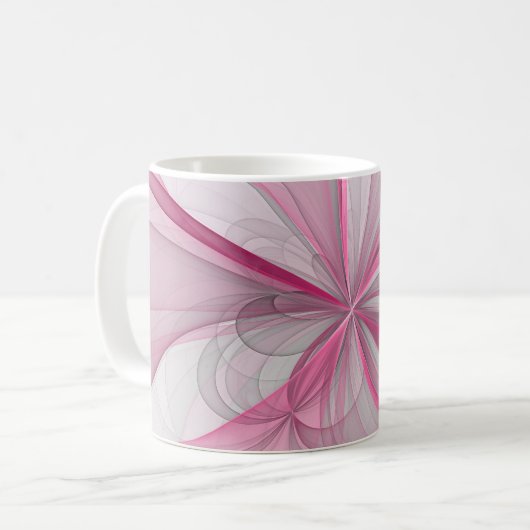Mug Conception Abstraite de fractal rose pâle moderne (Devant gauche)