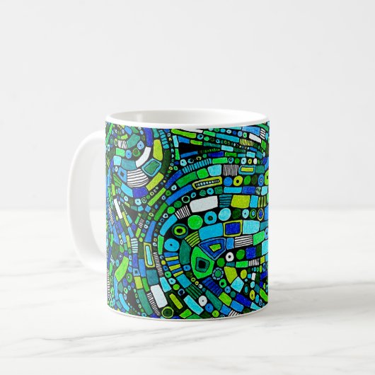 Mug Conception Abstraite Vagues Formes Bleu Vert (Devant gauche)