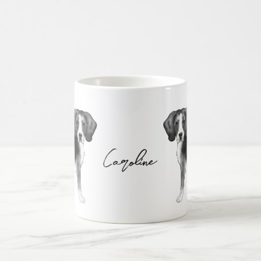 Mug Conception beagle Chien En Noir Et Blanc Avec Nom (Centre)
