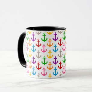 Mug Conception d'ancre de bateau colorée blanche
