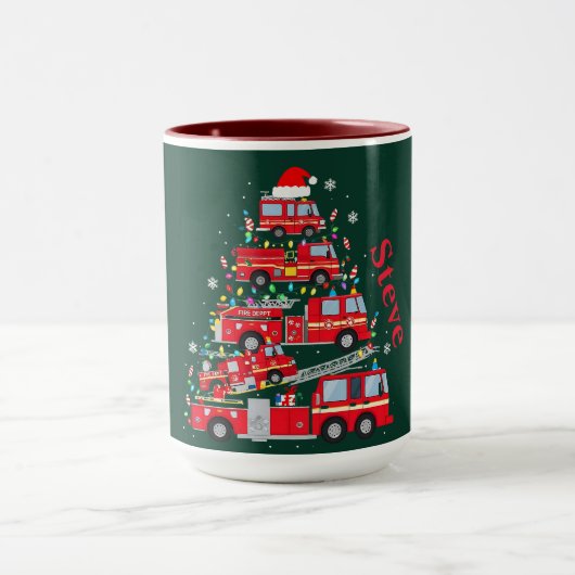 Mug Conception d'arbre de Noël en camions de pompiers (Centre)