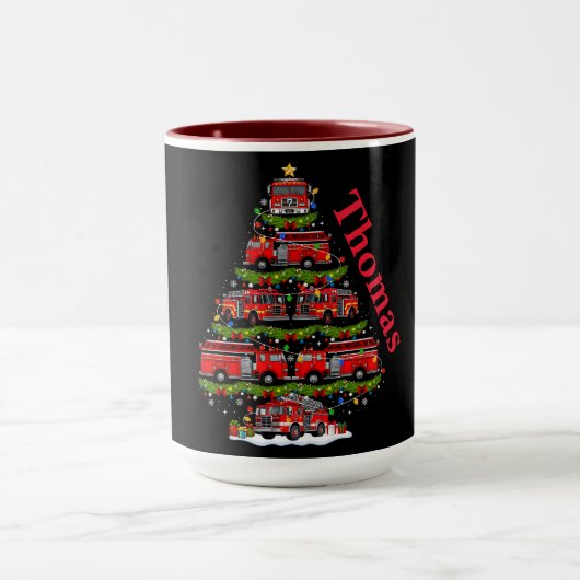 Mug Conception d'arbre de Noël en camions de pompiers (Centre)