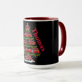 Mug Conception d'arbre de Noël en camions de pompiers (Devant droit)