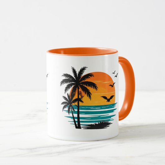 Mug Conception d'arbre de palmier de coucher de soleil (Devant droit)