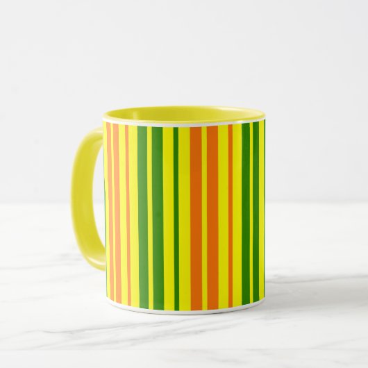 Mug Conception de bandes verticales orange jaune vert (Devant gauche)