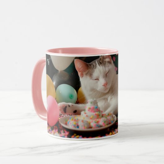 Mug Conception de célébration d'anniversaire de chat a (Devant gauche)