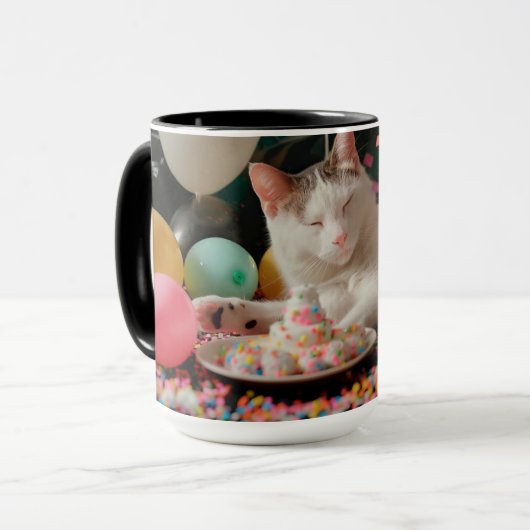 Mug Conception de célébration d'anniversaire de chat a (Devant gauche)