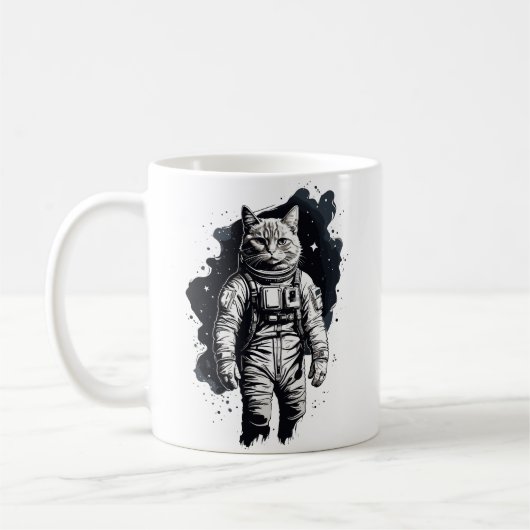 Mug Conception de chat d'astronaute à encre noire (Gauche)